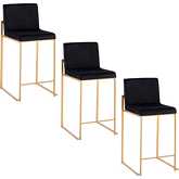 Fuji 26" High Back Counter Stool in Gold Steel & Black Velvet (Set of 3)